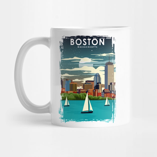 Boston at Night City Skyline Travel Poster by jornvanhezik